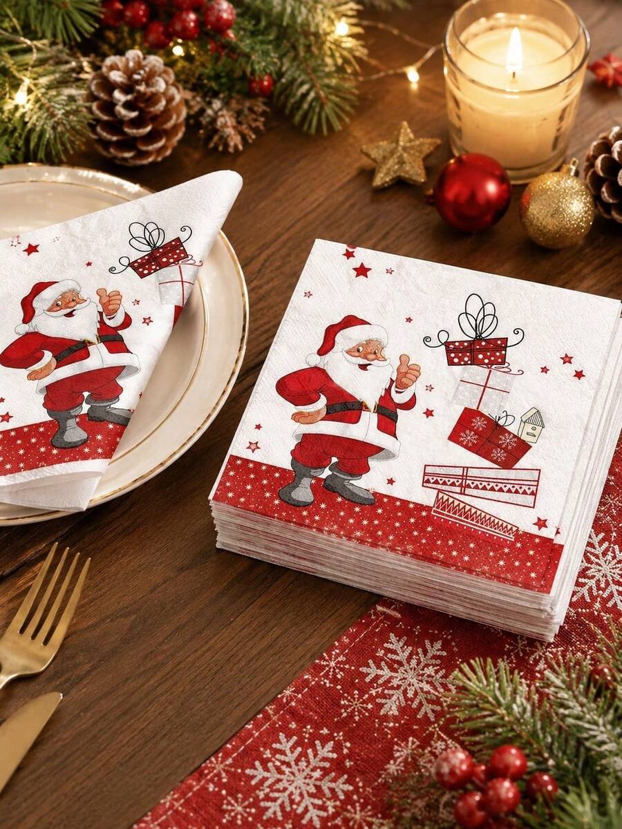 40 chiếc khăn giấy Giáng Sinh, khăn giấy thiết kế hoạt hình ông già Noel, phù hợp cho bàn tiệc ngày lễ, đồ dùng tiệc Giáng Sinh - nhiều màu - Xem 1