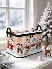 Christmas Tree Print Storage Box With Zipper And Handle, Christmas Decoration Organizer Storage Container, Suitable For Home, Closet, Bedroom Decoration - Multicolor - View 1