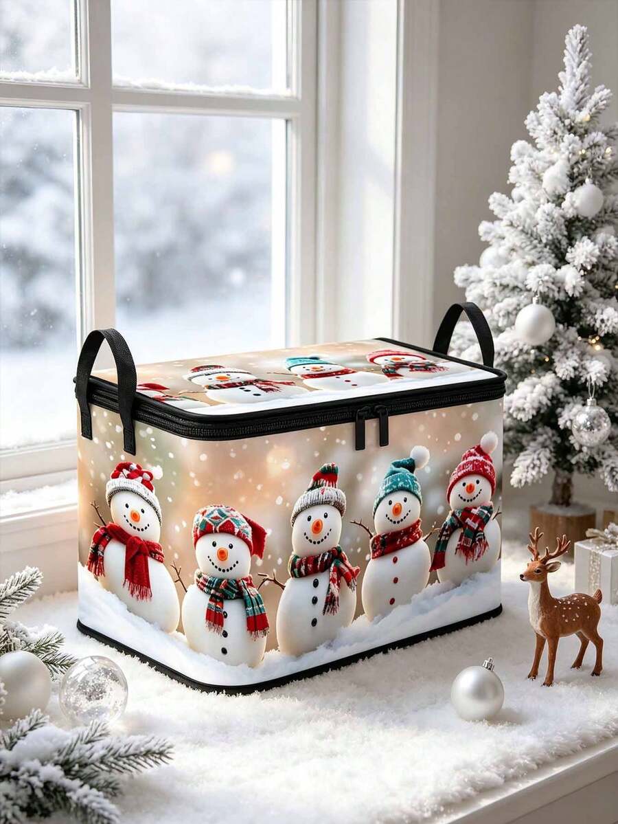 Christmas Tree Print Storage Box With Zipper And Handle, Christmas Decoration Organizer Storage Container, Suitable For Home, Closet, Bedroom Decoration - Multicolor - View 1