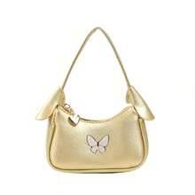 Sweet Mini Handbag For Girls, Fashionable New Butterfly Metal Decor Tote Bag, Zipper Closure PU Versatile Small Bag, Suitable For Daily Use - A - View 8