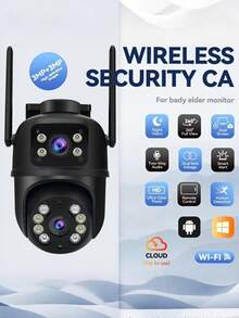 closeli 1pc Dual-Lens Wireless Security Camera, 3KP Dual-Eye PTZ Camera, IPX5, AI Motion Tracking, Color Night Vision, Two-Way Audio, Motion Alarm, Pan/Tilt, Video Surveillance, CCTV, Supports SD Card & Cloud Storage - Multicolor - View 5