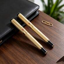 High-Quality Golden Metal Fountain Pen / Equipped With Smooth Nib, Ink Cartridge And Converter / Suitable For Students, Professionals And Office Signatures (Fashionable Writing Tool) - Pen - View 4
