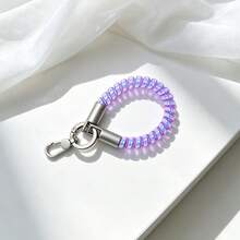 1pc Unisex Creative Iridescent Telephone Wire Keychain Spring Anti-Loss Phone Lanyard Accessory Personalized Bag Key Pendant - Multicolor - View 2