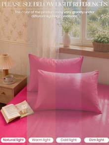 2pcs Rose Red Ultra Soft Solid Color Pillowcases, Lightweight And Breathable, Envelope Closure, Solid Color Bed Pillowcases, Suitable For Bedroom, Dorm, Back To School Season And More. - Hot Pink - View 6
