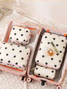 1pc/Set Polka Dot Print 4-Piece Travel Luggage Organizer Set, Zippered Clothing Storage Bags, Portable Suitcase Packing Cubes - Multicolor - View 4