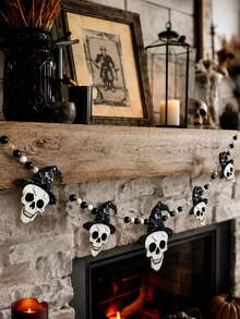 1 Peça Guirlanda de Caveira de Halloween com Chapéu de Bruxa, Decoração de Parede de Caveira Preta e Branca, Adequada para Festa de Halloween, Decoração de Casa Assombrada, Decoração de Feriado, Decoração de Casa, Decoração de Halloween, Decoração de Outono, Decoração de Quarto - Multicolorido - Visão 2