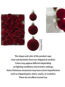 42pcs/Set Red Christmas Flocked Balls, Flocked Christmas Decorations, Handmade Flocked Balls, Christmas Tree Decorations, Christmas Tree Ball Lights, Suitable For Wedding Anniversary Party, Winter Decorations, Christmas Atmosphere Home Decor (No Electricity Required) - Red Velvet Christmas Ball - View 9