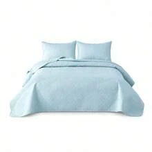 Quilted Bedspread Set With Pillowcases, Geometric Relief Design, Elegant Soft Coverlet For 90, 135, And 150 Beds, Multiple Sizes Available - BLUE - View 6