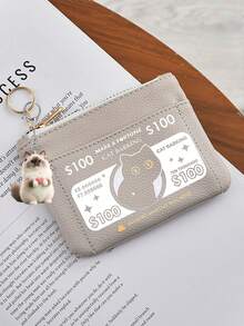 Stylish Coin Purse With 2D Cat Charm And Cat Pattern.Card Holder Coin Purse,Minimalist Anti‑Theft Small Purse, Travel Back‑To‑School Daily Accessory - Multicolor - View 11