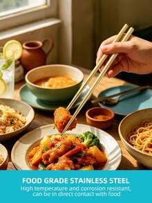 5/10 Pairs Reusable Metal Chopsticks Set, Stainless Steel Non‑Slip Chopsticks, 5 Colors, Dishwasher‑ For Asian Cuisine Home Kitchen Party Use - View 3