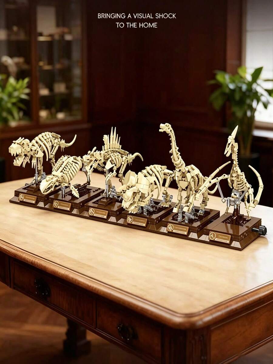 268/317/188/191/1pc Dinosaur Skeleton Building Blocks, DIY Assembled Fossil Model With Movable Limbs And Display Stand, Living Room Desktop Bookshelf Decor, Suitable For Dinosaur Enthusiasts And Collectors As Birthday, Holiday, Back To School Gift - Multicolor - View 1