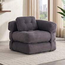 L-Shaped Corduroy Folding Sofa Bed, Multi-Functional Convertible Lazy Sofa For Small Spaces - Dark Grey - View 11