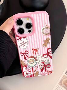 1pc Christmas Fashion Personalized Striped Gingerbread Bow Pattern Deep Pink Liquid Large Hole Lens Anti-Drop Anti-Fingerprint Phone Case Compatible With IPhone 17/16/16Pro/16Plus/15/15ProMax/15Pro/11/12/13/14ProMax/11Pro/11ProMax/12Pro/12ProMax/13Pro/13ProMax/14Pro/14ProMax Soft Shell Premium Feel - Multicolor - View 4