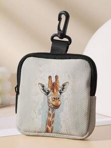 1pc Cartoon Giraffe Print Mini Coin Purse, Zipper Closure Small Pouch With Swivel Hook For Earphones Coins Tiny Accessories, Can Hang On Backpack - Multicolor - View 13