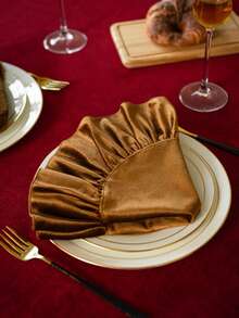 1/2/4pcs Round Pleated Ruffle Placemats, Creative Table Decor For Home Gatherings, Parties, Christmas And Daily Decoration - Coffee Brown - View 1