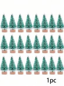 6pcs/1pc-Mini Bottle Brush Christmas Tree With Wooden Base, Christmas Decoration, Artificial Plastic Mini Tree Handmade Decor, Winter Snowy Scene Christmas Table Party Decoration (Green) - Green - View 11