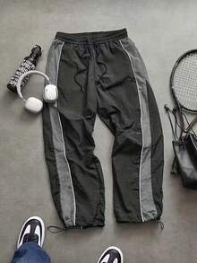 Men's New Casual Long Pants. Drawstring Minimalist Design. Side Pockets Design. Soft And Comfortable Fabric - Convenient To Carry And Store. Suitable For Outdoor And Daily Wear - Black - View 6