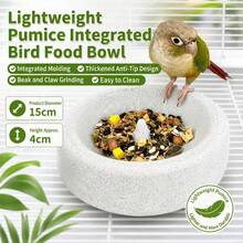1pc Round Volcanic Stone Bird Food Bowl, Durable & Easy-Clean, Natural Pumice Chewing & Nail Grinding Dish For Parrots & Small Birds - one-size - View 5