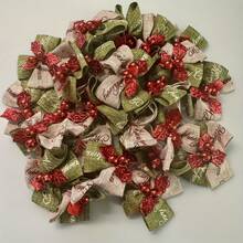 15pcs Mini Handmade Sewn Christmas Fabric Bows (Red/Green Color Scheme), Suitable For Christmas Tree Decoration, Gift Wrapping, Wedding, New Year Party DIY Crafts, Classic Small Accessories, With Gold Tips, Holiday Decorative Ribbon - View 8