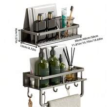 Wall-Mounted Storage Rack, Bathroom Corner Shelf, Bathroom Towel Bar Hook, Bathroom Storage Organizer, Shower Rack, Bathroom Accessories, Suitable For Kitchen, Bathroom, Balcony And Other Places For Item Storage. - Multicolor - View 10