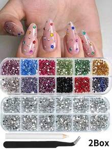 12-Grid Multi-Size Nail Art Rhinestones 3D Resin Gemstones Pearls DIY Nail Decoration Accessories Nail Jewelry - Multicolor - View 8