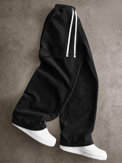 Men's Corduroy Casual Pants, Machine Washable & Dry Cleanable, Loose Fit, Men's Sports Casual Pants, Men's Corduroy Long Pants, Men's Gift Black