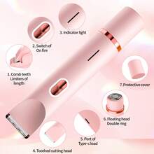 2‑In‑1 Dual‑Head Women Electric Shaver USB Rechargeable Waterproof Wet Dry Bikini Trimmer Full Body Hair Remover - Pink - View 3