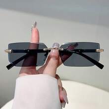 Unisex Frameless Multi-Sided Glasses, Metal Hinge Decorative Eyewear, Suitable For Photography, Dating, Street, Outdoor And Daily Wear - black gray - View 6