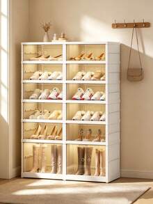 3/6/9LayerHome Multi‑layer Shoe Storage Cabinet, White Foldable Shoe Organizer with Transparent Cover, Dust‑resistant Storage for Sneakers, Heels and Tall Boots - Ver 1