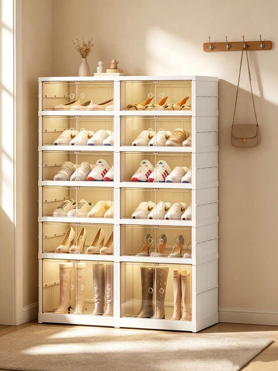 3/6/9LayerHome Multi‑layer Shoe Storage Cabinet, White Foldable Shoe Organizer with Transparent Cover, Dust‑resistant Storage for Sneakers, Heels and Tall Boots - Ver 1