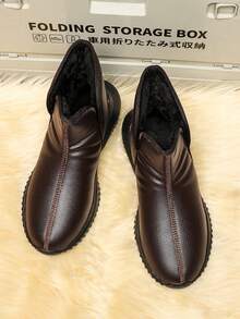 Men's Solid Color Casual Microfiber Leather Winter Warm Snow Boots - Rust Brown - View 3