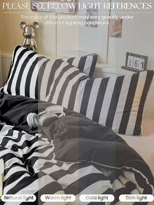 2pcs/Set Minimalist Black & White Striped Envelope Pillowcases, Soft & Breathable No Filling, Machine Washable Cool Touch Pillowcases, Envelope Closure, Luxury Bedding Pillowcases - Black and White - View 7