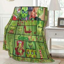 The Grinch 1pc Soft & Comfortable Modern Flannel Christmas Nap Blanket - Christmas Tree, Deer, Snowflake, Snowman - Polyester Nap Blanket - Digital Printing Process, Suitable For Sofa, Bed, Travel, Office Home Decor - Multicolor - View 5
