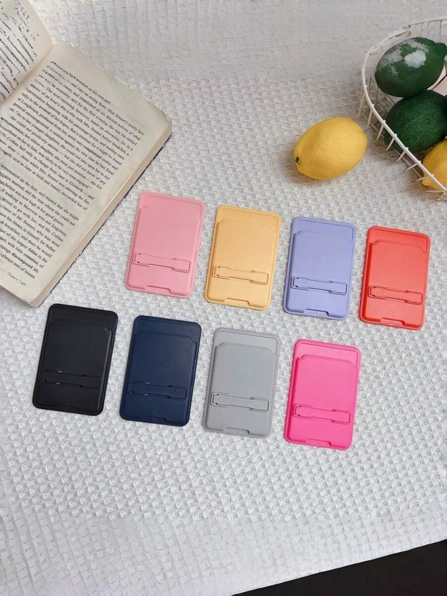 Solid Color Adhesive Phone Card Holder With Built‑In Kickstand, 2 In 1 Self‑Adhesive Back Card Pocket & Foldable Phone Stand, Slim Stick‑On Card Wallet For Credit Card ID Card, Universal Portable Phone Accessory For All Smartphones, Multi Pastel Color Options - Multicolor - View 1