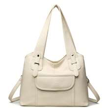 Authentic Brand Soft PU Leather Handbag Women's Tote Bag Shoulder Crossbody Messenger Bag Large Capacity - White - View 11