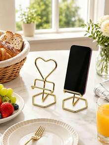 Heart-Shaped Metal Phone Stand, Easy-To-Use Iron Slouchy Desktop Phone Holder Base For Bedroom - Multicolor - View 2