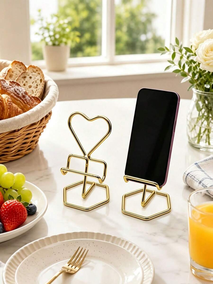 Heart-Shaped Metal Phone Stand, Easy-To-Use Iron Slouchy Desktop Phone Holder Base For Bedroom