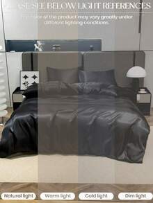 三件套奢华黑色丝滑缎面床上用品，柔软透气，抗皱，提升睡眠质量，酒店级品质，馈赠父母及朋友，包含1个被套和2个枕套，宿舍及开学季必备床上用品 - 黑色 - 查看 9
