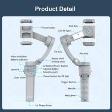 AXNEN HQ6 Smartphone Gimbal, 3-Axis Handheld Stabilizer, Portable Foldable, Supports Face/Object Tracking, Fill Light, Zoom, Compatible With IOS And Android - Grey - View 12