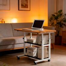 Escritorio Ajustable Forma en L con Ruedas, Mesa Auxiliar Regulable en Altura para Laptop, Oficina y Hogar, Marco de Metal con Almacenamiento, Soporta hasta 25kg - Ver 10