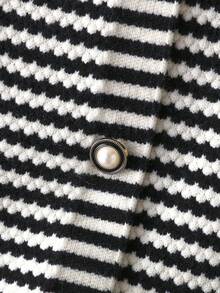 BYGOUBY Women's Striped Knit Cardigan, Round Neck Pearl Button Long Sleeve Casual Knit Sweater Jacket, Autumn/Winter - Black - View 10