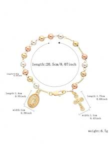 1pc Pure Copper Handmade Beaded Virgin Mary Bracelet, Suitable For Women's Daily Wear And Decoration - Yellow Gold - View 2