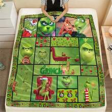 The Grinch 1pc Soft & Comfortable Modern Flannel Christmas Nap Blanket - Christmas Tree, Deer, Snowflake, Snowman - Polyester Nap Blanket - Digital Printing Process, Suitable For Sofa, Bed, Travel, Office Home Decor - Multicolor - View 2