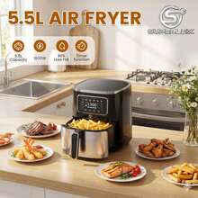 SUPERLEX 5.5L Air Fryer, 10-In-1 Multi-Function Fryer 1450W, LED Display Multi-Function Oven, Equipped With A Timing Function, Stainless Steel Non-Stick Coating, Easy To Clean, Suitable For Kitchen: Fried Chicken, French Fries, Steak, Pizza, Barbecue - UK Plug(220-240V) - View 2