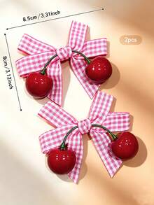 2pcs Sweet Style Cherry Bow Hair Clips Korean Fashion Hair Accessories Suitable For Daily Wear Affordable - Multicolor - View 4