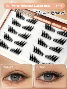 Sibeuna 10 Pairs Half-Length Self-Adhesive Cat Eye False Eyelashes, Pre-Glued Transparent Band Faux Mink Lashes, Waterproof, Suitable For Daily Eye Makeup, Beginner-Friendly - Black - View 5