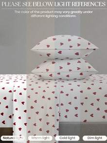4-Piece Black Heart Butterfly Floral Pattern Bedding Set, Includes 1 Fitted Sheet, 1 Flat Sheet And 2 Pillowcases (Pillow Inserts Not Included). Suitable For King, Queen, Full And Twin Size Beds, Fitted Sheet With Deep Pocket Design, Pillowcases Up To 11.8 Inches. Soft And Breathable, Wrinkle-Resistant - Red and White - View 6