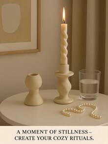 1pc Cream Resin Conical Candle Holder, Sculptural Modern Nordic Style, Suitable For Romantic Dining Table, Home Decor, Wedding Centerpiece And Creative Gift - Sandstone Style - View 8