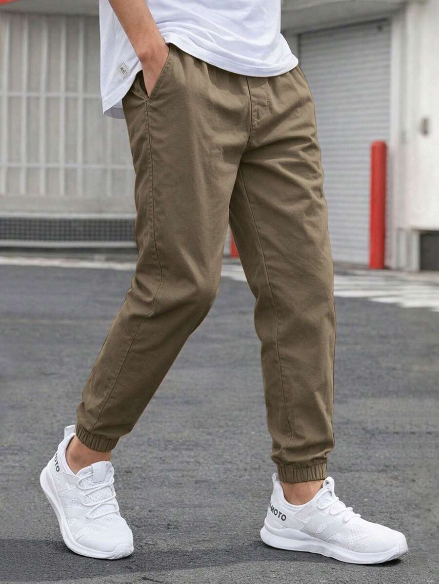 1pc Teen Boys Casual Outdoor Cargo Pants With Pockets, Spring/Autumn - Camel - View 1