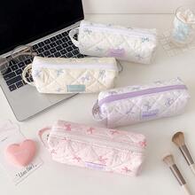 Creative Polka Dot Bowknot Handheld Pencil Case, Large Capacity With Layered Interior Compartments, Portable And Stylish, Suitable For Students To Store Various Learning Supplies And Small Items, Daily Storage - A - View 1